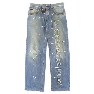 ドルチェアンドガッバーナ(DOLCE&GABBANA)のドルチェ&ガッバーナ FOREVERスタッズ ダメージ加工デニムパンツ 44(デニム/ジーンズ)