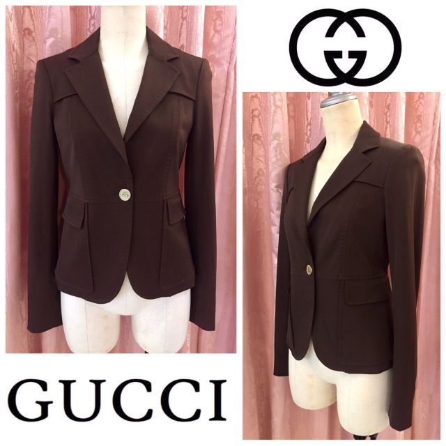 Gucci - GUCCI グッチ テーラードジャケット ブラウン ゴールドボタン サイズ36