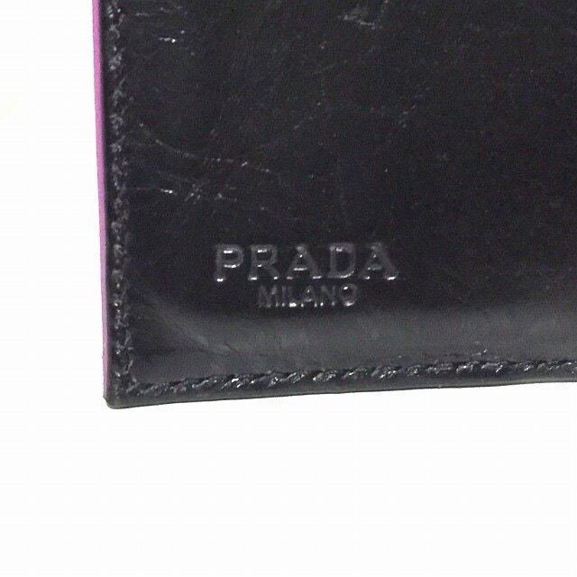 PRADA(プラダ)のプラダ 3つ折り財布 - 黒×パープル リボン レディースのファッション小物(財布)の商品写真