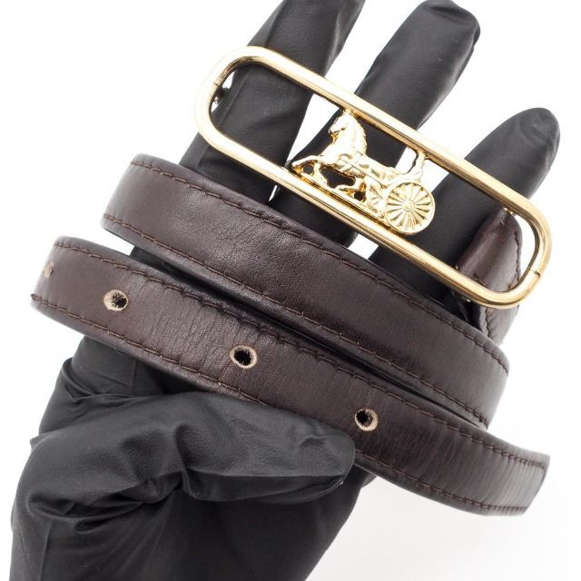 希少》CELINE ベルト ゴールド 馬金具 トップ式 レザー ブラウン 希少》CELINE ベルト ゴールド 馬金具 トップ式 レザー ブラウン