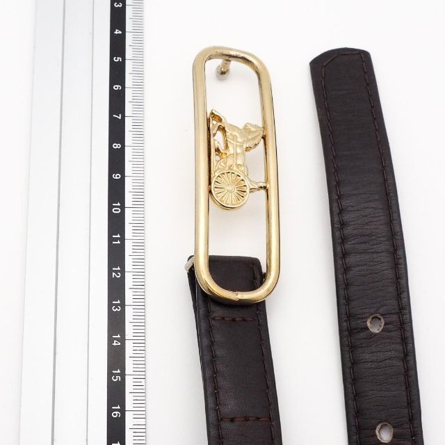 希少》CELINE ベルト ゴールド 馬金具 トップ式 レザー ブラウン 希少》CELINE ベルト ゴールド 馬金具 トップ式 レザー ブラウン
