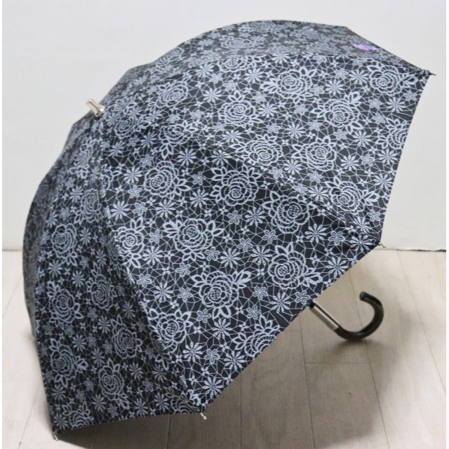 新品【アナスイ】晴雨兼用 短長傘 ロゴ刺繍花柄 黒 遮光99％ドーム型