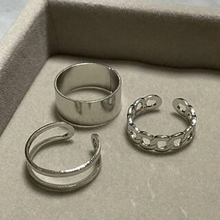 シルバー リング フリーサイズ デザイン 指輪 3点  シンプル 銀 1(リング(指輪))