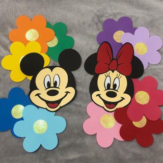 ディズニー(Disney)の壁面☆飾り☆ディズニー☆ミッキー☆ミニー☆お花☆フラワー(型紙/パターン)