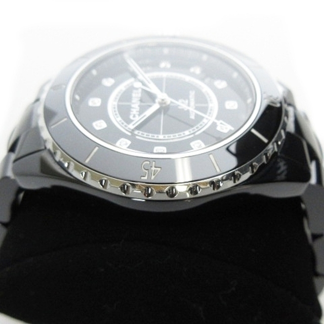 シャネル CHANEL 腕時計 J12 H3840 デイト カレンダー パヴェ ダイヤ スモールセコンド サークル ダイヤ ブラック ギョーシェ 文字盤 SS ブラック セラミック 黒 自動巻き