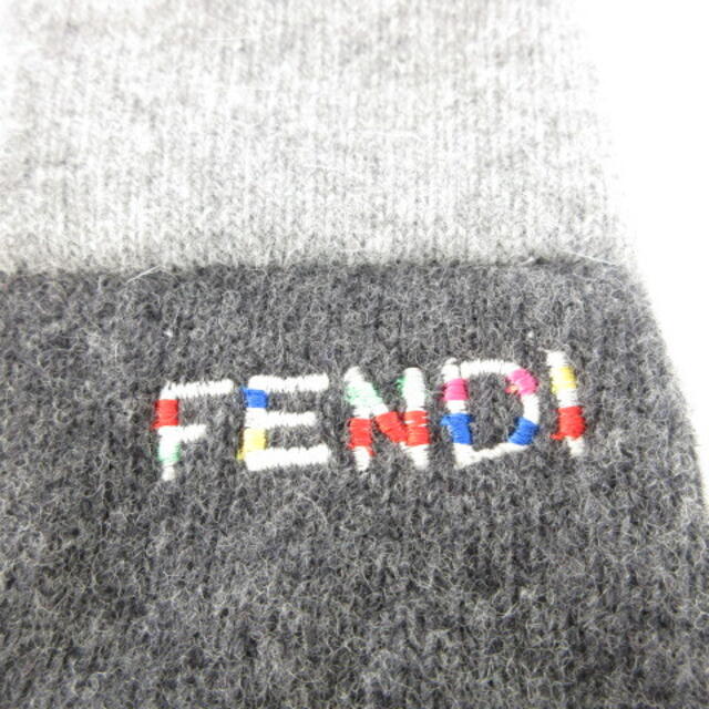 フェンディ FENDI 手袋 ニット ロゴ刺繍 羊毛 グレー *A870