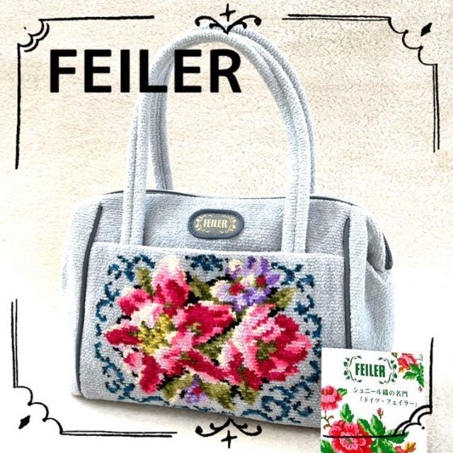 ✨新品✨【FEILER 】フェイラー バッグ グレー 花柄 ハンドバッグ 水色 ...