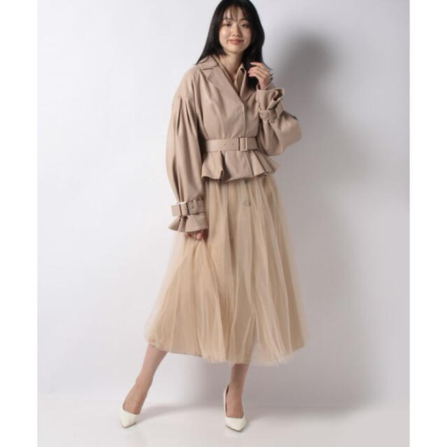 eimy istoire(エイミーイストワール)のhybrid leather tule spring coat 《ベージュ》 レディースのワンピース(ロングワンピース/マキシワンピース)の商品写真