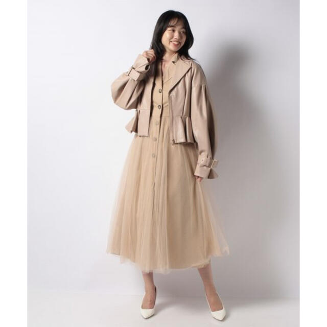 eimy istoire(エイミーイストワール)のhybrid leather tule spring coat 《ベージュ》 レディースのワンピース(ロングワンピース/マキシワンピース)の商品写真