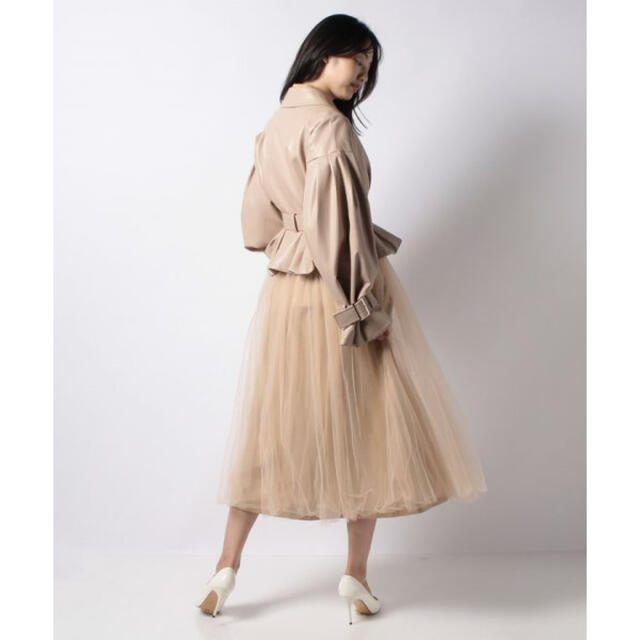 eimy istoire(エイミーイストワール)のhybrid leather tule spring coat 《ベージュ》 レディースのワンピース(ロングワンピース/マキシワンピース)の商品写真