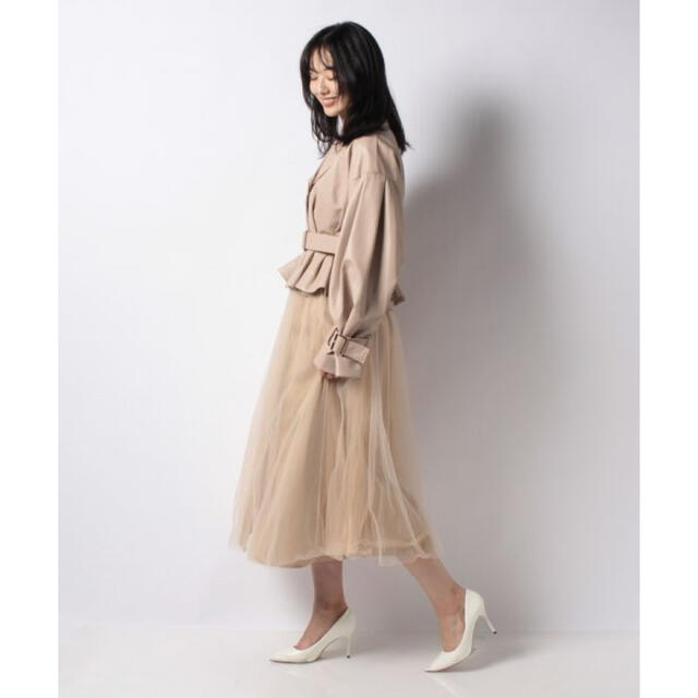 eimy istoire(エイミーイストワール)のhybrid leather tule spring coat 《ベージュ》 レディースのワンピース(ロングワンピース/マキシワンピース)の商品写真