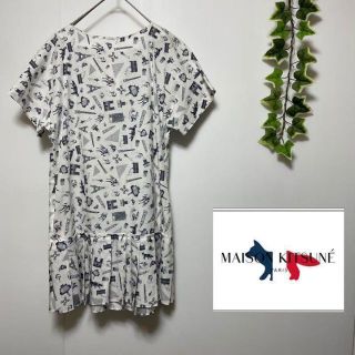 メゾンキツネ(MAISON KITSUNE')のMAISON KITSUNE メゾンキツネ　ワンピース　膝丈　ロゴ　総柄　キツネ(ひざ丈ワンピース)