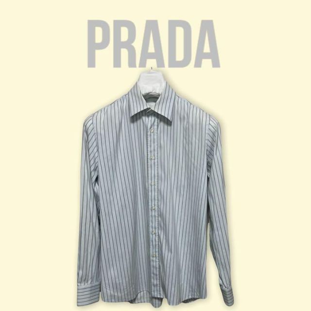 56袖丈PRADA プラダ　シャツ　38 Mサイズ　ストライプ　ブルー　レギュラーカラー