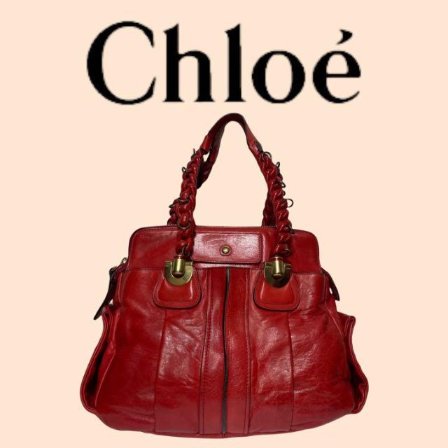 クロエ  ハンドバッグ　トート　chloe 本革　レザー　赤　レッド　保証書付