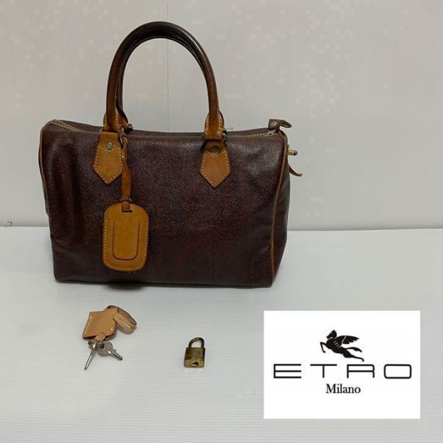 ETRO(エトロ)のETRO エトロ　ミニボストン　ハンドバッグ　ペイズリー柄　ヌメ革　ブラウン レディースのバッグ(ハンドバッグ)の商品写真