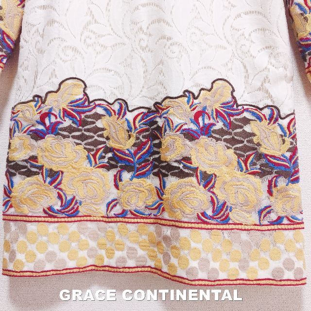 GRACE CONTINENTAL(グレースコンチネンタル)の【GRACE CONTINENTAL】総レース 刺繍柄  カフタン ワンピース レディースのワンピース(ロングワンピース/マキシワンピース)の商品写真