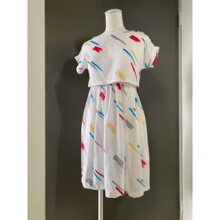 古着 ビンテージ 70s USA ワンピース ホワイト クレヨン ドレス 美品(ミニワンピース)