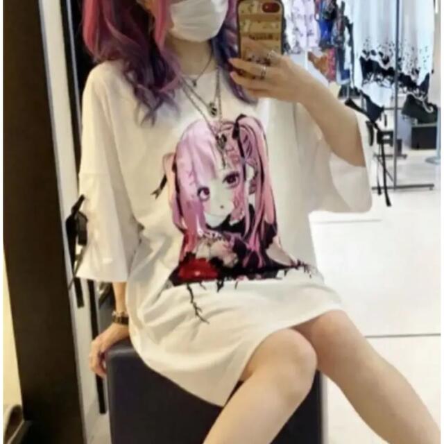 REFLEM【レフレム】negiコラボピンク髪少女袖レースアップデザインTシャツ