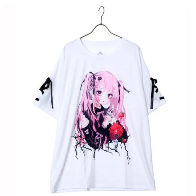 REFLEM【レフレム】negiコラボピンク髪少女袖レースアップデザインTシャツ