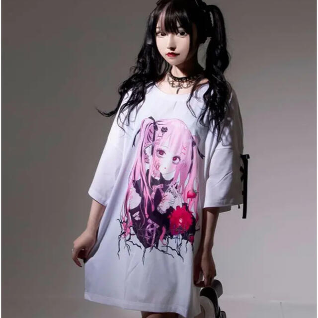 REFLEM negi 限定 コラボ 桃色髪 少女 レースアップ Tシャツ 地雷