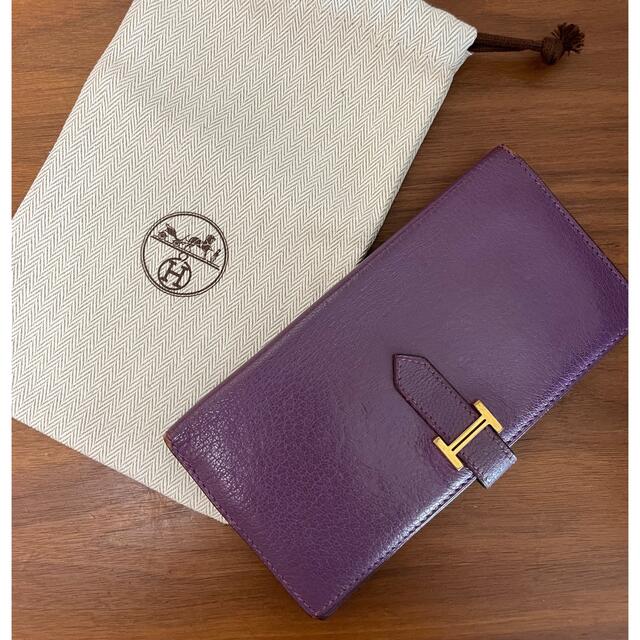 レディースHERMES ベアンスフレ　長財布　ゴールド金具　パープル