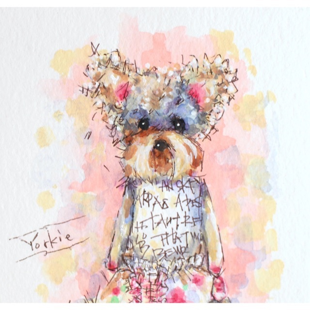 水彩画イラスト ヨークシャーテリアのミニぬいぐるみ 原画 はがきサイズの通販 By Maison De Masami R ラクマ