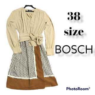 ボッシュ(BOSCH)のBOSCH巻ワンピース ウエストリボンsize38美品(ひざ丈ワンピース)