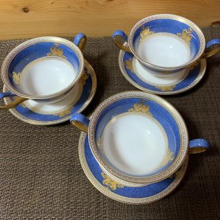 ウェッジウッド コロンビア パウダーブルー スープカップ&ソーサー 3客-