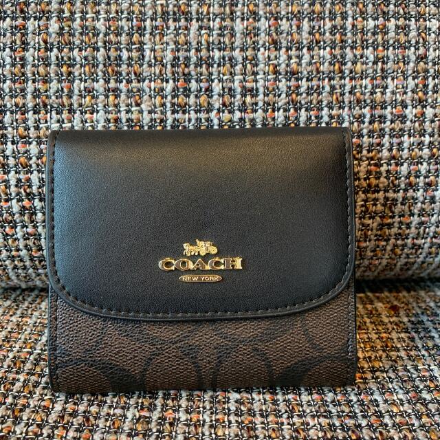 【極美品】　COACH  コーチ　三つ折り 折財布　シグネクチャー　ブラック