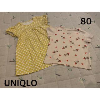 ユニクロ(UNIQLO)の【専用】ユニクロ　女の子　80サイズ　2点セット(Ｔシャツ)