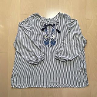 オールドネイビー(Old Navy)の◆OLD NAVY ストライプ 長袖チュニック 刺繡　US/XXL大きいサイズ(チュニック)