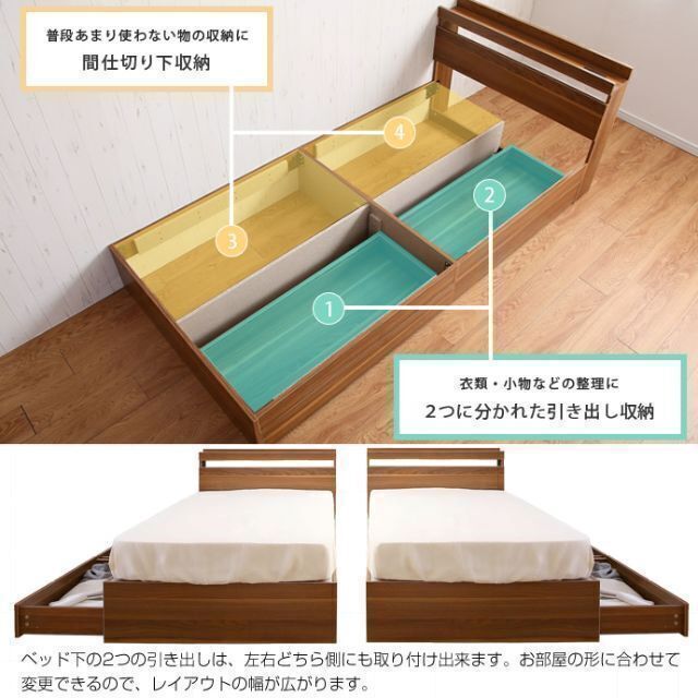シングル】Pluto 収納付きベッド(マットレス付き)全3色