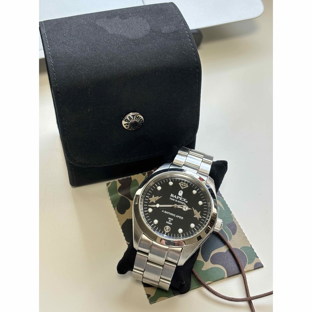 A BATHING APE/シルバー/BAPEX/黒文字盤/時計/ケース付/限定 A BATHING APE/シルバー/BAPEX/黒文字盤/時計/ケース付/限定