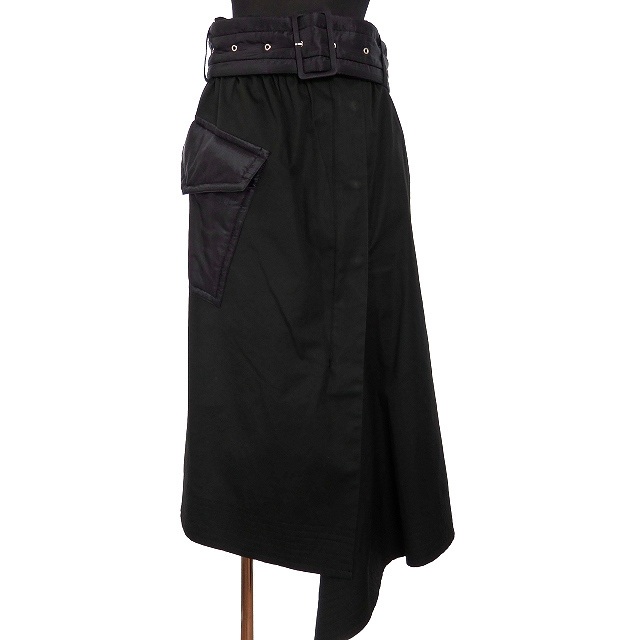 70-76cmスカート丈サカイ sacai 19AW コットンコーティング スカート 2 ブラック 黒