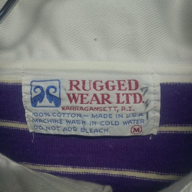 USA製 RUGGED WEARLTD． ラガーシャツ ボーダー 水色 Lサイズ