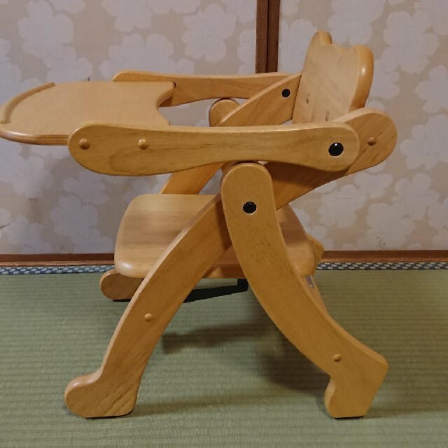 【美品】大和屋 テーブル付木製ローチェア くまデザイン