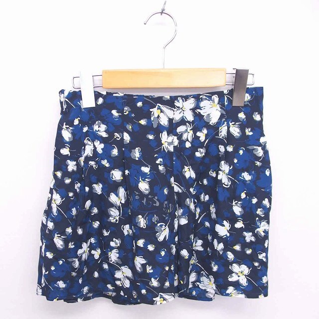 AG by aquagirl(エージーバイアクアガール)のエージーバイアクアガール キュロット パンツ ショート 花柄 薄手 M 紺 青 レディースのパンツ(キュロット)の商品写真