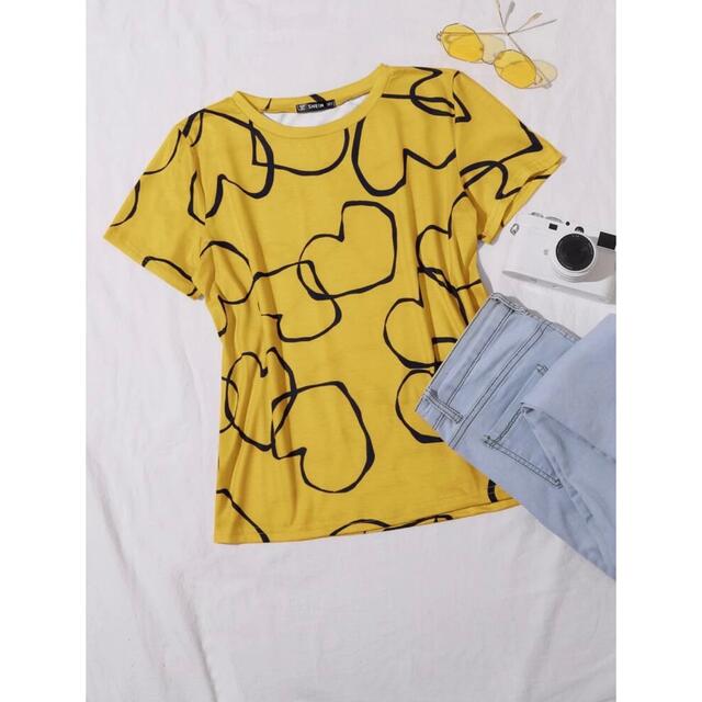 ZARA(ザラ)の新品　SHEIN 日本未入荷　海外　インポート  ハート　Tシャツ　黄色 レディースのトップス(Tシャツ(半袖/袖なし))の商品写真