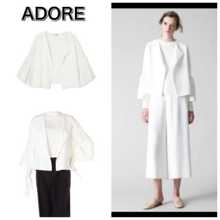 アドーア(ADORE)の美品 ADORE 袖フリルカーディガン ジャケット 38 ホワイト(ノーカラージャケット)