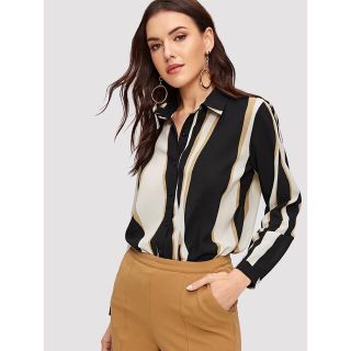 ザラ(ZARA)の海外 SHEIN 日本未入荷 インポート 柄ブラウス　シャツ　Sサイズ(シャツ/ブラウス(長袖/七分))