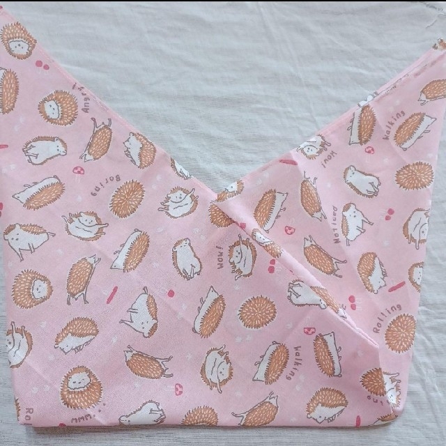 オレンジ3427様専用　手ぬぐい風　あずま袋　お弁当袋　　ハリネズミ柄　ピンク ハンドメイドのファッション小物(バッグ)の商品写真