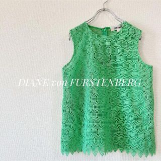 ダイアンフォンファステンバーグ(DIANE von FURSTENBERG)のDVF ノースリーブレースブラウス グリーン　インナー付 サイズ2(シャツ/ブラウス(半袖/袖なし))