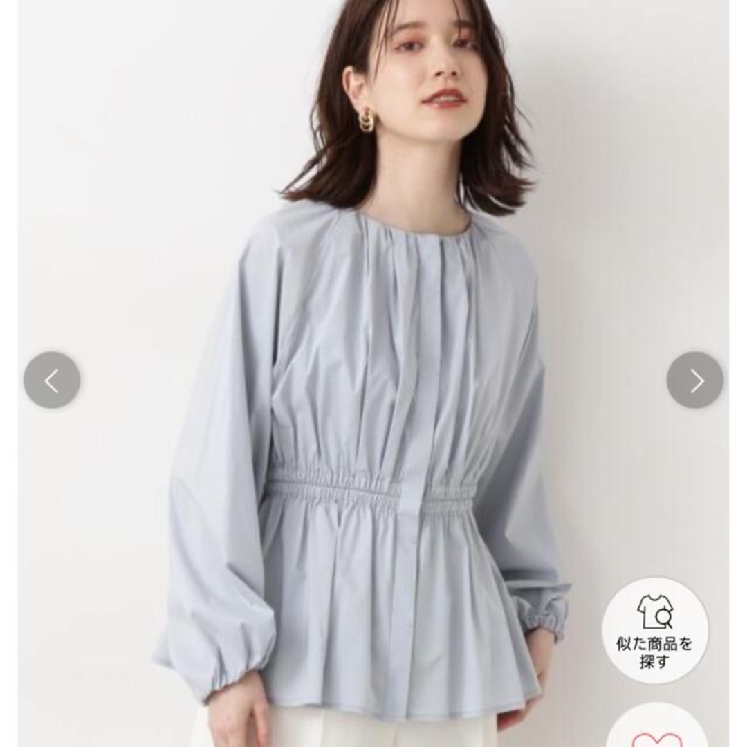 N.Natural beauty basic(エヌナチュラルビューティーベーシック)のウエストシャーリングパフブラウス レディースのトップス(シャツ/ブラウス(半袖/袖なし))の商品写真