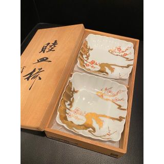 美品　深川製磁　睦皿揃　金彩紅白梅　宮内庁御用達　ペア　共箱　②(食器)