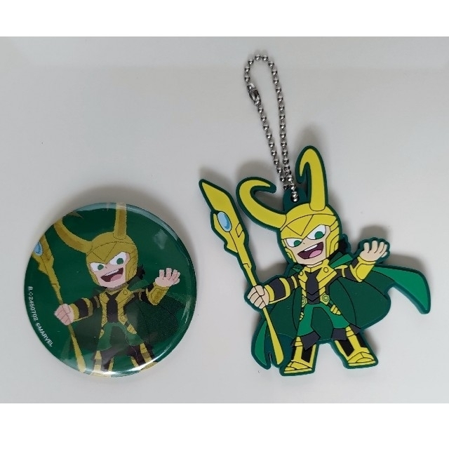 MARVEL(マーベル)の★T助様　マーベル　ロキ　缶バッジ＆ラバーキーホルダーセット＆アクセサリーパーツ エンタメ/ホビーのアニメグッズ(キーホルダー)の商品写真