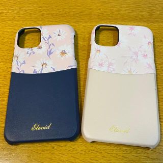 2個セット iPhone11 レザーケース 花柄/ダークネイビー＆ベージュ(iPhoneケース)