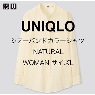 ユニクロ(UNIQLO)のUNIQLO シアーバンドカラーシャツ NATURAL WOMAN サイズL(シャツ/ブラウス(長袖/七分))
