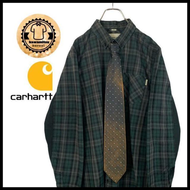 carhartt(カーハート)の【ネクタイシャツ】カーハート　チェック総柄BDシャツ　袖切替カラー　L グリーン メンズのトップス(シャツ)の商品写真