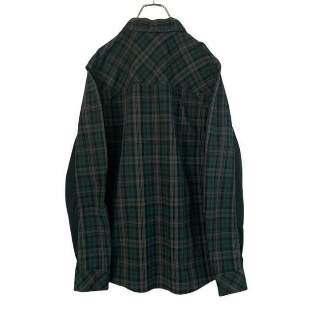 【ネクタイシャツ】カーハート　チェック総柄BDシャツ　袖切替カラー　L グリーン