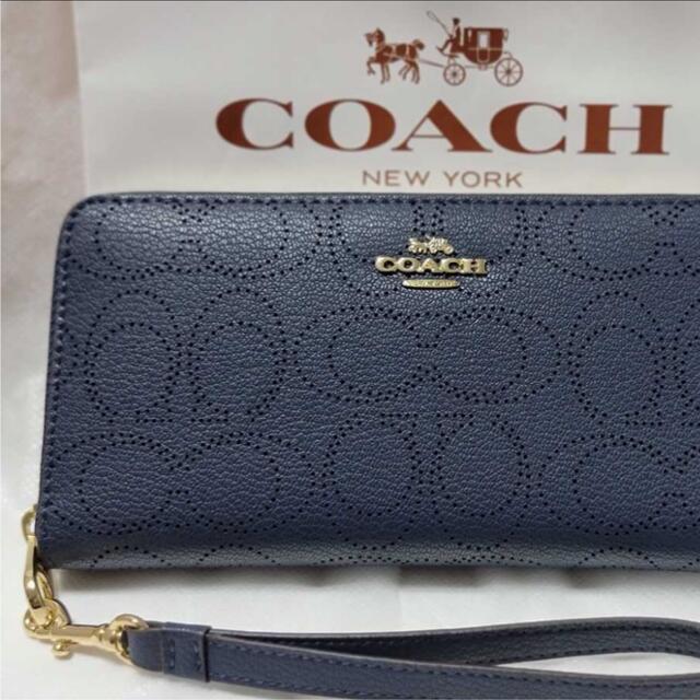 COACH - コーチ長財布 シグネチャー ネイビー ラグジュアリー レザー ...